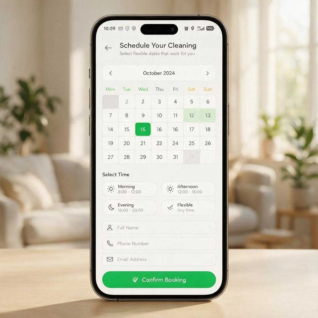 A-smartphone-displaying-a-calendar-app-used-to-select-flexible-cleaning-dates