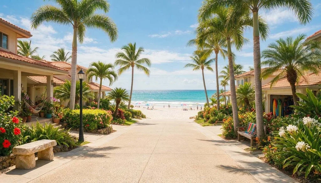 Coastal neighborhood with palm-lined streets in Pompano Beach