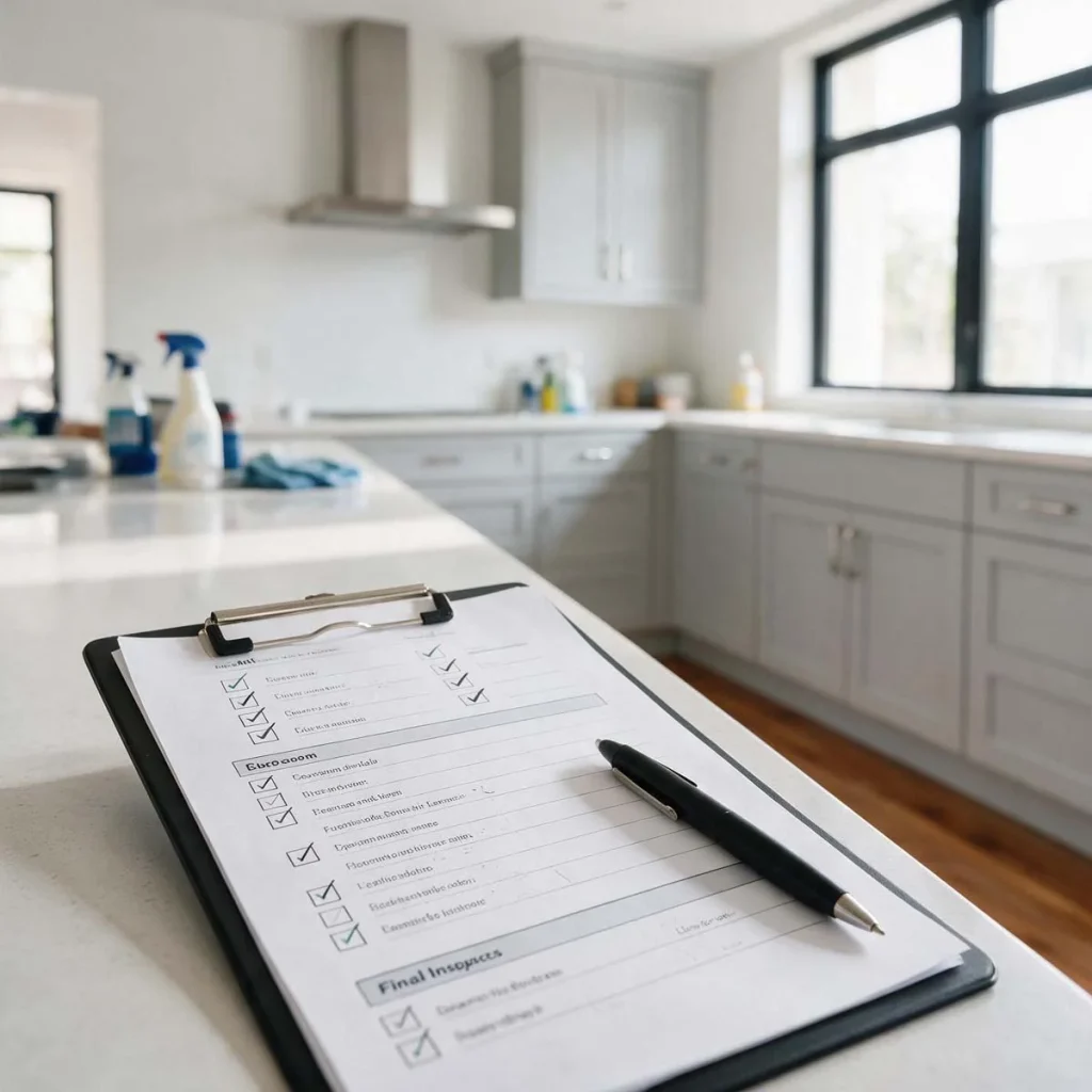 Customized post renovation cleaning plan checklist on a counter