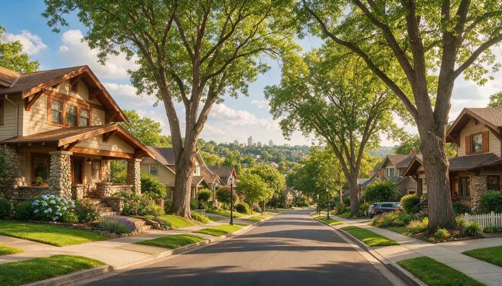 Historic residential street with Craftsman homes in Highland Park