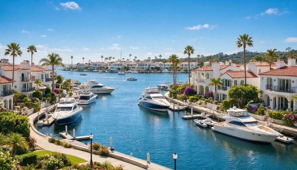 Luxury waterfront neighborhood overlooking Newport Harbor