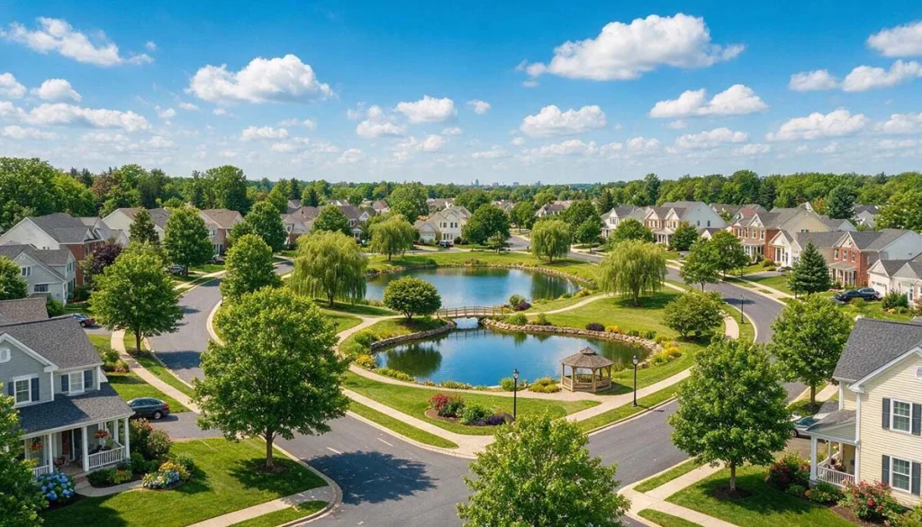 Peaceful suburban neighborhood with lakes and trees in Pembroke Pines