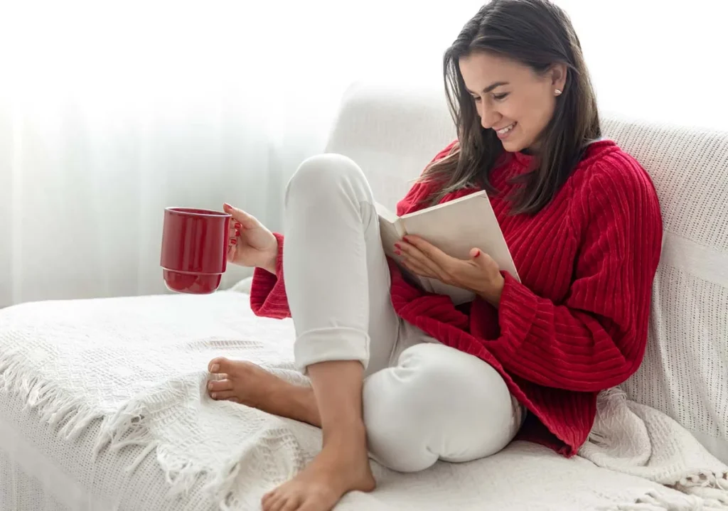 Person relaxing in a clean and organized living room