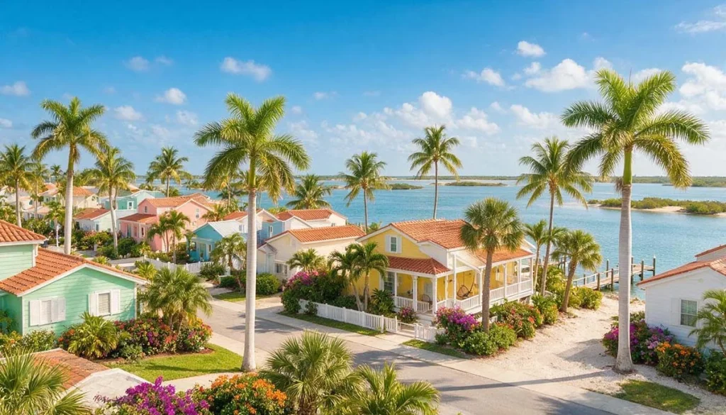 Tropical residential neighborhood with palm trees in Lake Worth Beach.