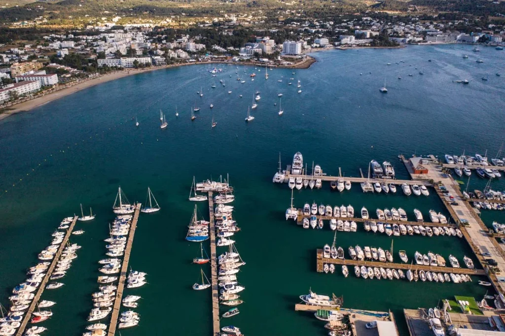 Waterfront marina with sailboats and condominiums in Marina del Rey